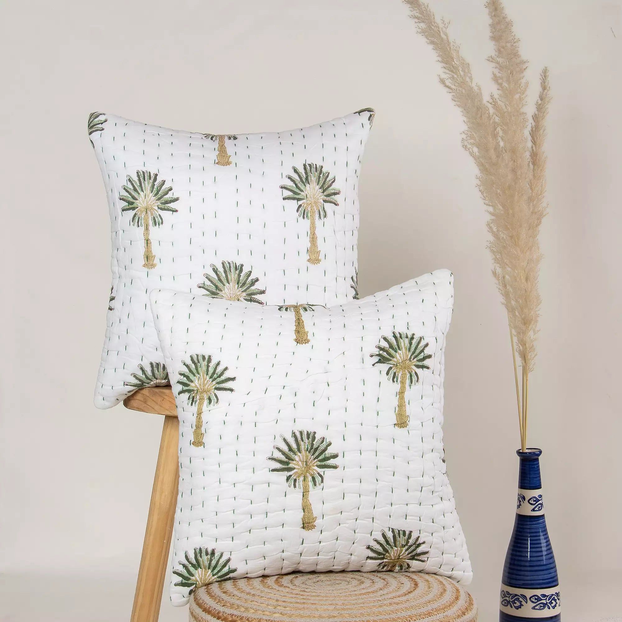 Green Palm Tree Printed Kantha
